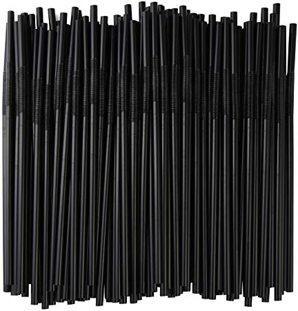 ALINK Flexible Black Plastic Drinking Straws, Extra Long Disposable Extendable Bendy Party Fancy Straws, Pack of 200