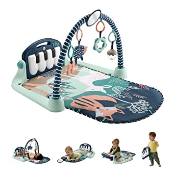 Fisher-Price Baby Gym Newborn Playmat with Kick & Play Piano Musical Toy and Tummy-Time Toys, Navy Fawn [Amazon Exclusive]