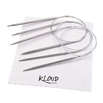 Kloud City Different US Sizes 24-Inch Length Aluminum Circular Knitting/Sweater Needles with Steel Wire Lace (Silver US Size 8 7 6)