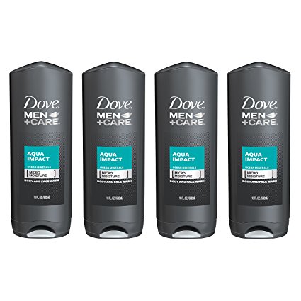 Dove Men Care Body and Face Wash, Aqua Impact, 18 Ounce, 4 Count