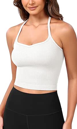 ODODOS Seamless Sweetheart Neck Crop Tank for Women Ribbed Strappy Racerback Cropped Cami Tops