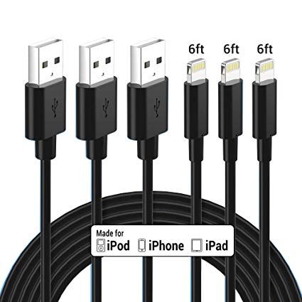 Lightning Cable Apple Certified - Nikolable iPhone Charger 3Pack 6ft Braided Lighting to USB A Charging Cord Compatible with iPhone 11 Pro Max XS XR 8 Plus 7 Plus 6s Plus 5S iPad Pro and More, Black