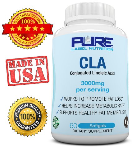 PURE CLA Supplement 3000mg (Highest Dose Available) Best Fat Burner   Weight Loss Supplement, All Natural Conjugated Linoleic Acid, Premium CLA Softgels Physique Enhancing Formula CLA for Men / Women