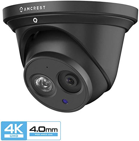 Amcrest UltraHD 4K (8MP) Outdoor Security IP Turret PoE Camera, 3840x2160, 164ft NightVision, 4.0mm Narrower Angle, IP67 Weatherproof, MicroSD Recording (128GB), Black (IP8M-T2499EB-40MM)