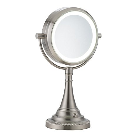 CO-Z Elegant Magnifying Lighted Makeup Vanity Mirror, Dual Sided Brushed Nickel Makeup Mirror with 10X Magnification for Women