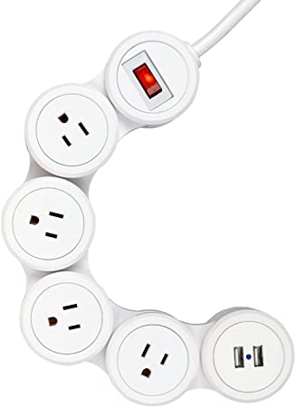 Globe Electric Flexigon Surge Protector Strip, 4X 3-Pin Grounded Outlets, 2X USB Ports, 3.1A Combined, White Finish, 6ft Power Cord 78317