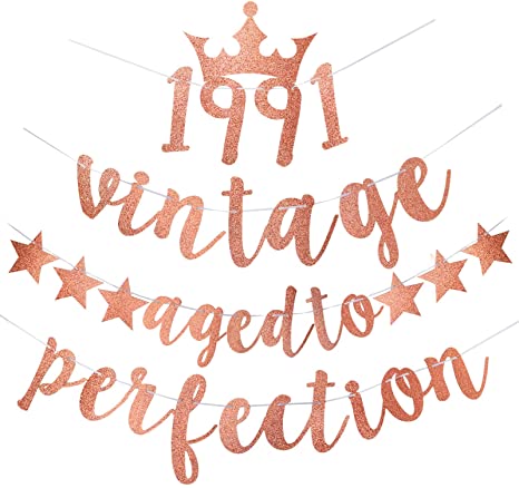 Yoaokiy 29th/30th Birthday Party Decorations for Her - Glitter Vintage 1991 Aged to Perfection Banner - Thirty Birthday Party Decorations 29th/30th Anniversary Party Supplies (Rose Gold)