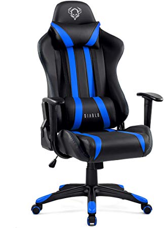 Diablo X-One Gaming Chair Video Game Office Chair Adjustable Lumbar and Neck Cushions Leatherette Height Adjustable (Blue/Black)