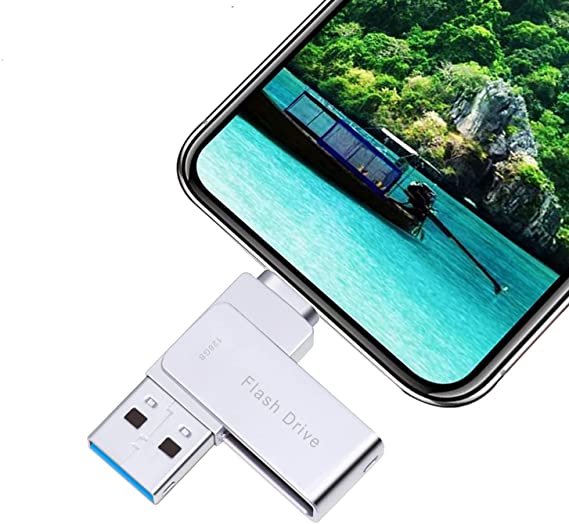 USB Flash Drive 128GB Photo Stick Thumb DrivesiPhone Flash Drive External Storage 3in1 Memory Stick Compatible Phone Android MacBook USB C and PC Silvre XY01 128G