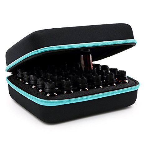 Hipiwe Hard Shell Essential Oil Carrying Case 30 Bottles EVA Essential Oils Storage Bag - Perfect for doTerra and Young Living Oils with Foam Insert (Black   Blue - New)