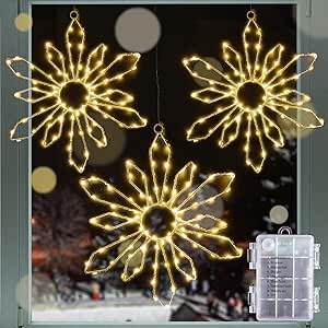 3Pcs 240LED Christmas Window Lights Snowflake,Quntis Battery Powered Christmas Window Hanging Silhouette Lights with 8 Modes&Timer for Curtain,Diwali Eaves,Wedding Indoor Outdoor Christmas Decoration