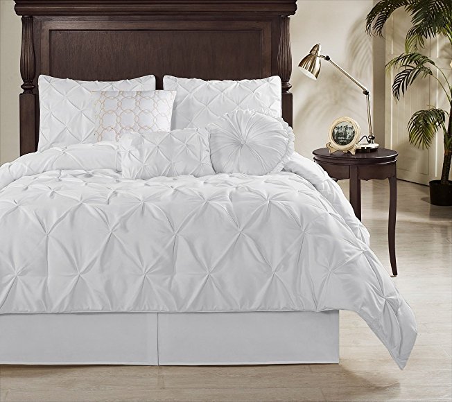 BED ALTER 1000 Thread Count 5 Piece Luxurious Pinch Pleated Duvet Cover (1 Duvet Cover and 4 Pillow Shams) Hypoallergenic 100% Egyptian Cotton Solid (Queen / Full, White)