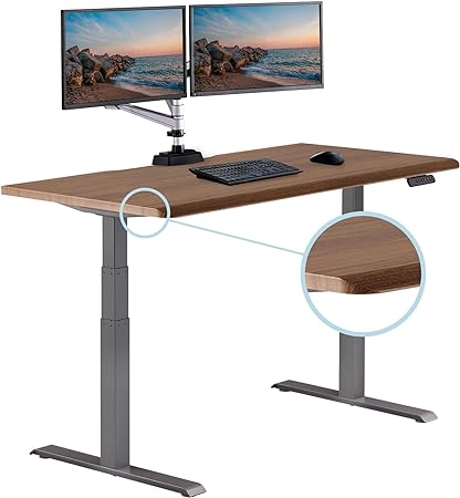 Vari ComfortEdge Height Adjustable Standing Desk- 60x30 Varidesk Sit-Stand Desk for Work from Home- Sloped Ergonomic Front Edge, Stable T-Style Legs, Easy Assembly- Walnut- 2 Packages