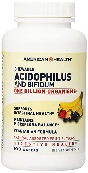 American Health Acidophilus and Bifidum Chewable Fruit Wafers, 100 Count