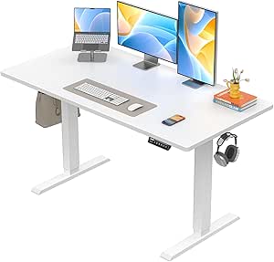 ErGear Electric Standing Desk, 48 x 24 inch Height Adjustable Sit Stand Up Desk, Computer Home Office Desk with 4 Memory Height Buttons, Two Pieces Desktop, White, EGESD110W