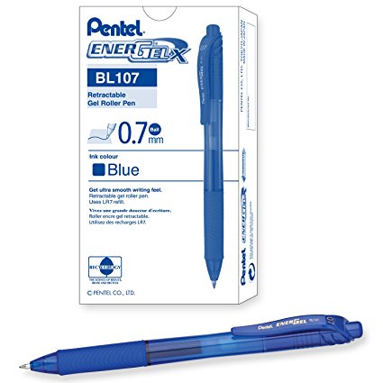 Pentel EnerGel-X 0.7mm Tip Retractable Pen, Blue (Pack of 12)