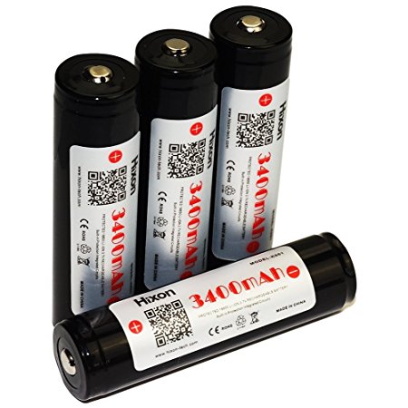 18650 Protected Li-ion Batteries HIXON High Performance 3400mAh Battery for LED Torch(Panasonic NCR18650B cell) 4 PCS