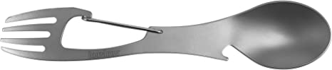 Kershaw Ration Multi Tool Spork, Stainless Steel Spoon, Fork, Carabiner and Bottle Opener, Regular and XL Length