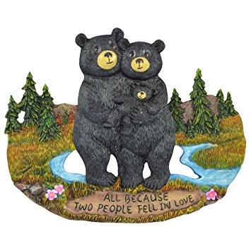 Pine Ridge Black Bear Family Wall Hanging Plaque Home Decor Inscribed "All Because Two People Fell In Love" Figurine Collectibles - Barefoot Animals Wildlife Decoration - Country Bear Lodge Gift Ideas