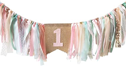 Baby Birthday Decoration - 1st Birthday Baby High Chair Banner Chair Tutu Skirt Decoration for Birthday Party Supplies (Pink&Green)