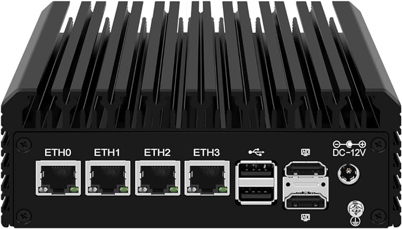 HUNSN Micro Firewall Appliance, Mini PC, VPN, Router PC, Intel Alder Lake-N 12th Gen N100, RJ42, 4 x 2.5GbE I226-V, 2 x HDMI, DP, TF, Type-C, Barebone, NO RAM, NO Storage, NO System