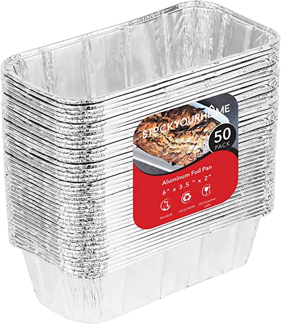 Aluminum Pans Mini Loaf Pans (50 Pack) 1 Lb Aluminum Foil Tin Pans, Small Loaf Pans – 1 Pound Disposable Baking Pans Perfect for Baking Cakes, Bread Loaves - 6 x 3.5 x 2