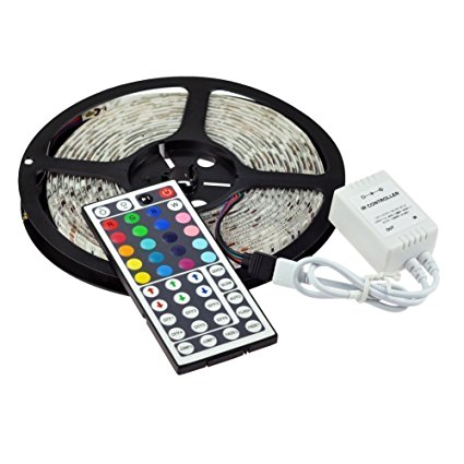 Vinus 16.4-Feet SMD 5050 5M Waterproof 300LEDs RGB Flexible LED Strip Light Lamp Kit with 44 Key IR Remote Controller W/ 12V 5A Power Supply Adapter