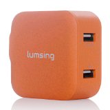 Lumsing 17W 2-Port 5V 34A USB Wall Charger Portable Travel Charger for iPhone iPad Samsung Galaxy HTC Motorola and Other USB-charged Devices orange