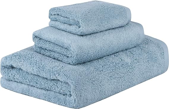 SEMAXE Towel Bath Towel Sets for Bathroom, Absorbent and Soft Long-Staple Cotton Towel,Hotel & Spa Quality 3 Piece Towel Set Includes 1 Bath Towels, 1 Hand Towels, 1 Washcloths (Blue)