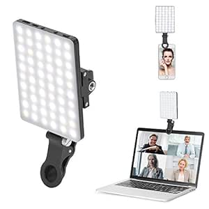 Newmowa 60 LED High Power Rechargeable Clip Fill Video Light with Front & Back Clip, Adjusted 3 Light Modes for Phone, iPhone, Android, iPad, Laptop, for Makeup, TikTok, Selfie, Vlog, Video Conference