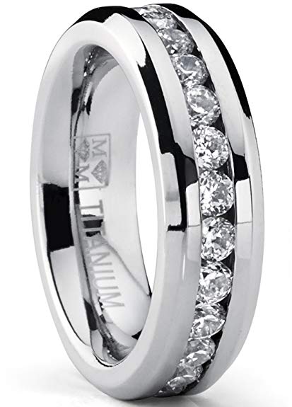 6MM Ladies Eternity Titanium Ring Cubic Zirconia Wedding Band with CZ sizes 4 to 9