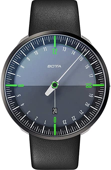BOTTA 24-hour single-hand watch, men's Swiss quartz movement with leather strap, UNO 24 (45 mm)