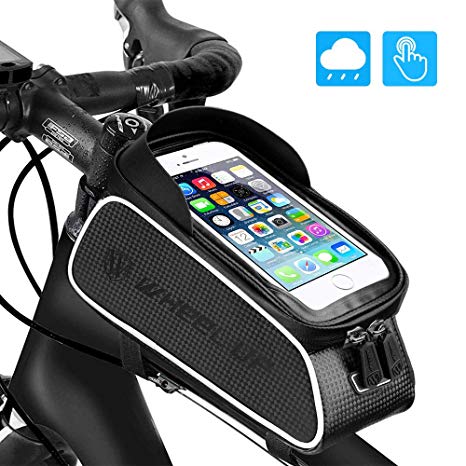 UBEGOOD Bike Front Frame Bags, Bicycle Phone Bags Waterproof, Top Tube Mount Handlebar Storage Bag, Bike Phone Holder with Touch Screen Large Capacity, Cycling Pack Fit Phones Below 6.0"