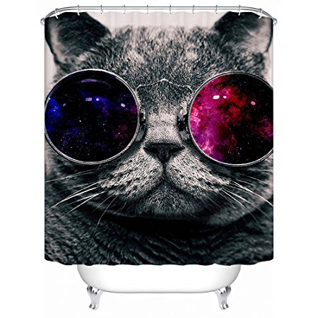 Custom Waterproof Fabric Bathroom Shower Curtain Galaxy Hipster Cat Wear Color Sunglasses 66"(w) x 72"(h)