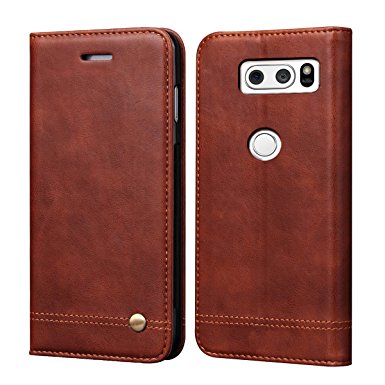 LG V30 Case,LG V30 Plus Case,RUIHUI Luxury Leather Wallet Folding Flip Protective Case Cover with Card Slots,Kickstand Feature and Magnetic Closure For LG V30 (Brwon)