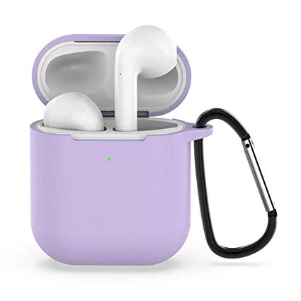 AirPods Case Cover for Airpods 2&1 Supports Wireless Charging Front LED Visible Upgrade AirPods Case Protective Cover Silicone with Anti-Lost Buckle Compatible with AirPods 2&1 Accessories(Lavender)