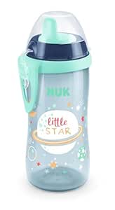 NUK Kiddy Cup Night Trinklernflasche | Schnabeltasse mit Leuchteffekt | 12  Monate | Auslaufsicher mit harter Trinktülle | Clip und Schutzkappe | BPA-frei | 300 ml | Planeten (blau), 10255678