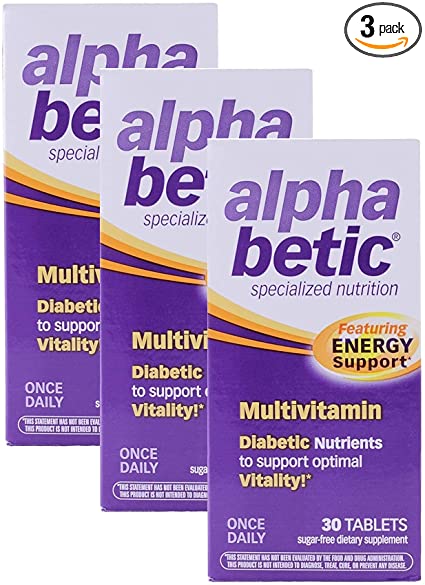 Alpha Betic Once Daily Multivitamin for Diabetics, Gluten Free, Sugar Free, Extended Energy Dietary Supplement, 30 Tablets (3 Pack)3