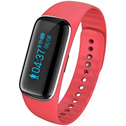 ONSON Smart Fitness Tracker,Wireless Sleep Heart Rate Monitor Activity Tracker Wristband Sport Bracelet Watch for Iphone Android(Red)