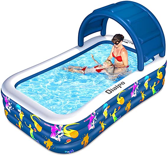 Inflatable Swimming Pool with Canopy, Kiddie Lounge Pools, Family Swimming Pools for Kids, Adults, Toddlers Indoor, Outdoor, Garden, Backyard - 118x72x20 inch