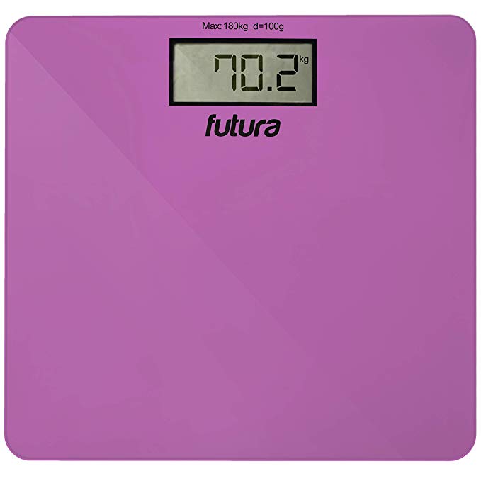 Futura Pro Pink Digital Bathroom Scales Max Capacity 28st/400lb/180kg Max - Slim Electronic Weighing Scales, Large 4” Screen, Tough Tempered Glass Platform, Accurate Body Weight, Step-on Technology