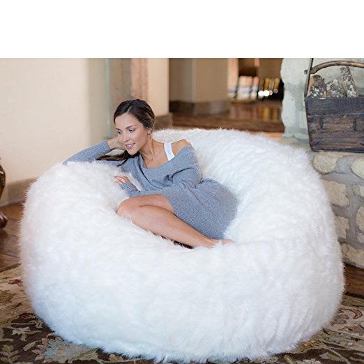Comfy Sacks Memory Foam Bean Bag Chair, White Furry