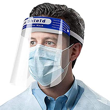 Full Face Protective Shield Visor - Plastic Adjustable Transparent Face Shield to Prevent Saliva, Droplet with Elastic Band - Pack of 10