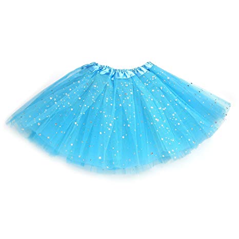 Anleolife 12" Girls Fluffy Tutu Skirt/Princess Ballet Dance Stars Sequins Tutu