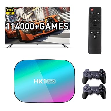 Kinhank Super Console X Hk1 Box with 114000  Games,Android 9.0 and Emuelec 4.5 Game System in 1,S905X3 Amlogic 8K UHD Display Retro Game Console,with 2 Game compads (256G)