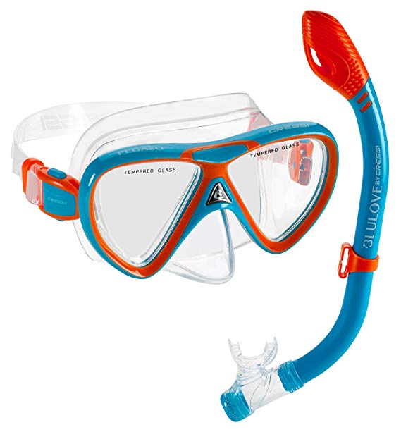 Cressi Snorkeling Silicone Set (mask & Dry Snorkel) for Kids Aged 7 to 15 Year Old | Pegaso & Iguana Dry: Designed in Italy