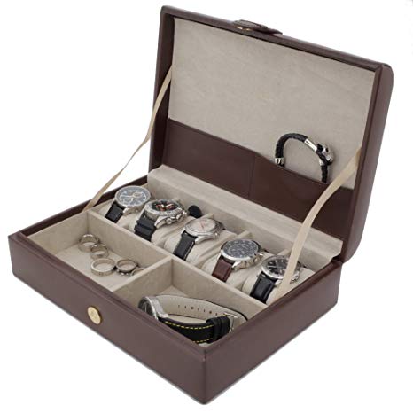 Valet Leather Jewelry Watches Pens Eyeglasses (Brown/Croc Grain)