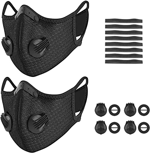 MRLI Sports 2 Set Facial Masks with Activated Carbon Filter, Cycling Mask with 4 Breathing Valve and 8 Soft Foam Padding for Walking Running Cycling Men Women