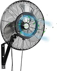 20" Outdoor Misting Wall Fan, 3-Speed High Velocity Industrial Outside Fan, Waterproof Wall Mount Oscillating Fan for Patio Cooling - UL Listed Black