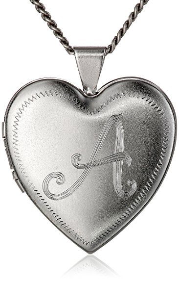 Heart-Shaped Rhodium-Plated Brass Locket Necklace